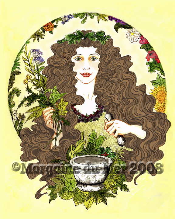 Airmid Celtic Goddess of Herbs and Healing Print Pagan Mythology Altar Art Dark Hair