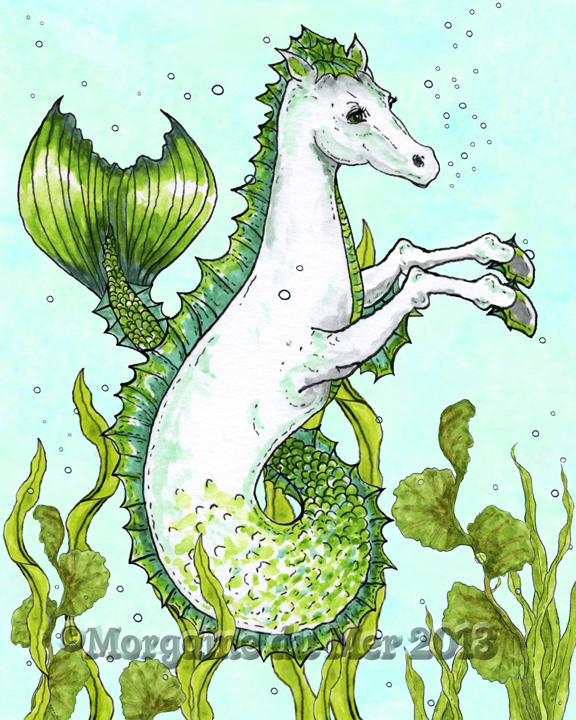 Green Seahorse Fantasy Art Print