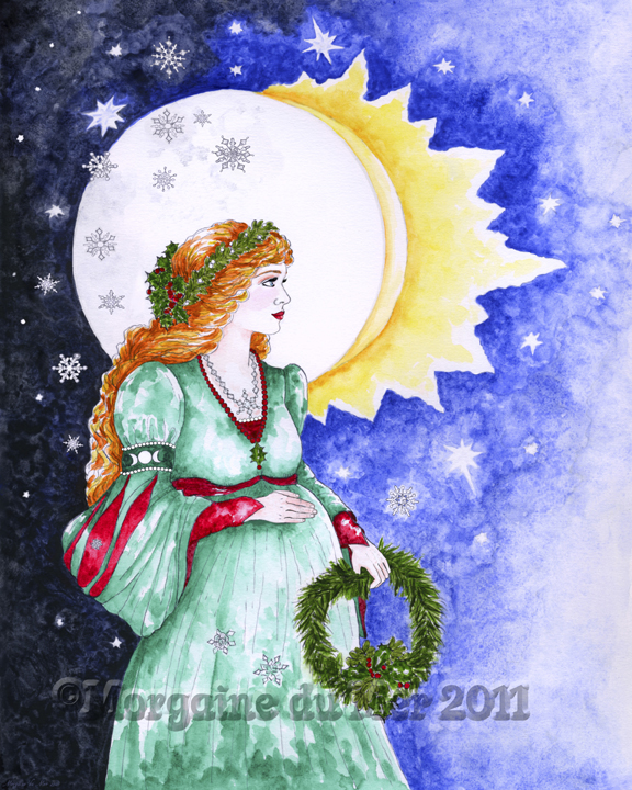 Winter Solstice Pregnant Goddess Print Yule Midwinter Pagan Sun Moon Altar Art