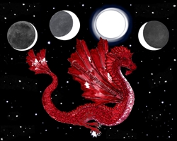 Red Flying Dragon Moon Phases Print Night Sky Fire Element Pagan Altar Art