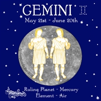 Gemini Sun Sign Zodiac Print blue sky background Wall or Altar Art