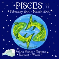 Pisces Sun Sign Zodiac Print blue sky background Wall or Altar Art