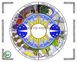 Wheel of the Year Sun Triple Moon Stars w Border Fine Art Print